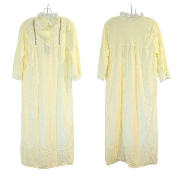 Vintage Other - VINTAGE Nwt Deadstock Flannel Nightgown L Forty-Winks Butter Yellow Lace Trim